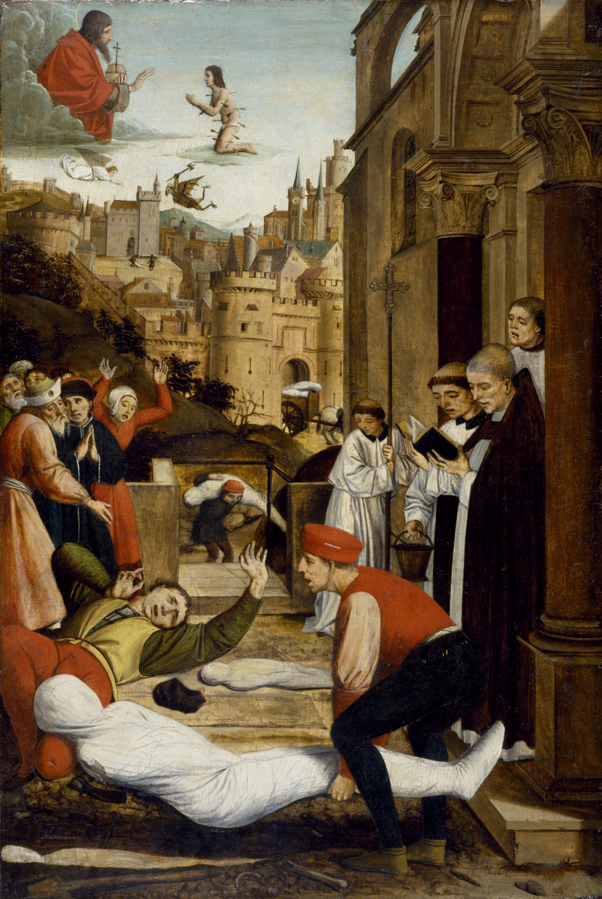 Saint Sébastien Intercédant lors de la peste justinienne (vers 1497-1499) par Josse Lieferinxe - huile sur bois
