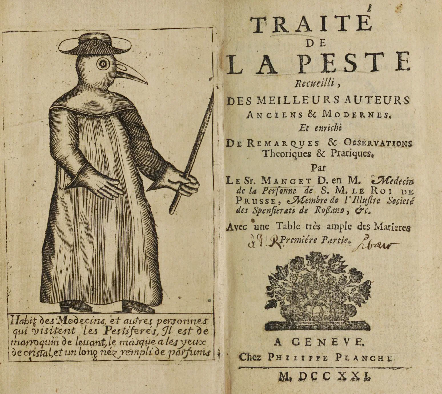 Frontispice du Traité de la peste par Jean-Jacques Manget (1721)